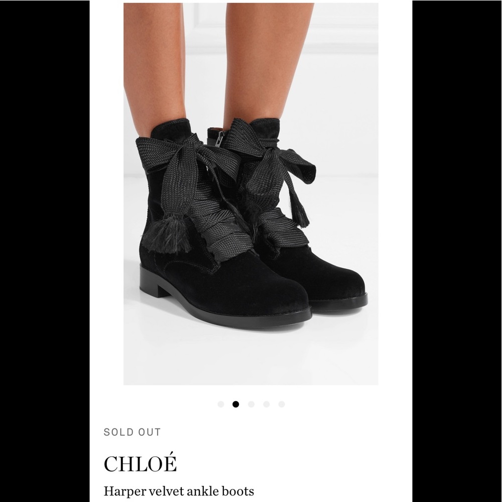 CHLOÉ Lace-up Black Velvet Ankle Boots, SZ 7.5US⚡️